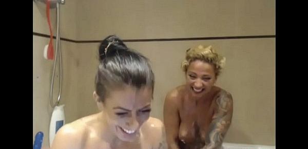  Oiled Lesbian Friends Taking a Shower Together